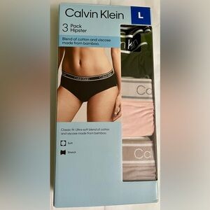 New! Calvin Klein 3-Pack WoMen's Hipster Underwear - Black, Pink Gray NIB Large